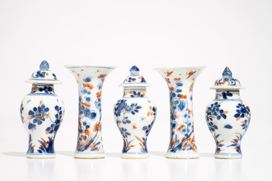 A miniature five-piece Chinese Imari garniture with floral design, Kangxi