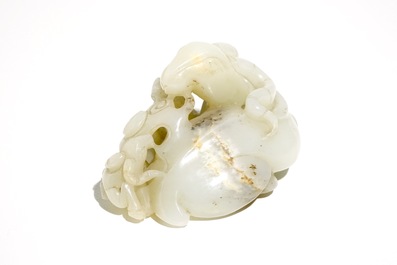 A Chinese white jade carving of a "Three rams" group, 19/20th C.