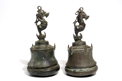 A pair of large bronze temple bells, India or Nepal, 19th C.