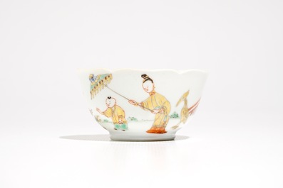 A Chinese Pronk style cup and saucer, Qianlong, ca. 1740