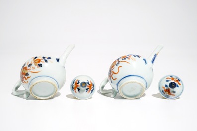 A pair of miniature Chinese Imari style teapots and covers, Kangxi
