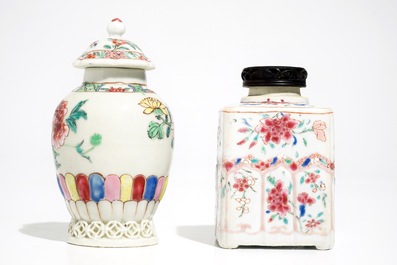 Two Chinese famille rose tea caddies, Yongzheng/Qianlong