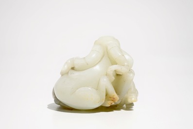 A Chinese white jade carving of a "Three rams" group, 19/20th C.
