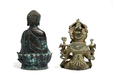 Deux mod&egrave;les de Bouddha et Guanyin en bronze, Chine, Ming et post&eacute;rieur