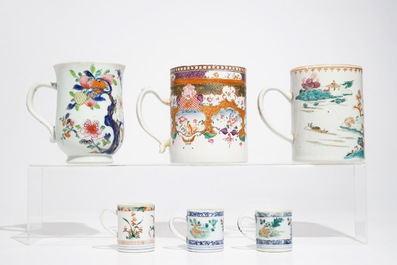 Six chopes en porcelaine de Chine famille rose et verte, Kangxi/Qianlong