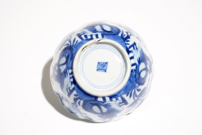 A Chinese blue and white Long Eliza cup and saucer, Kangxi