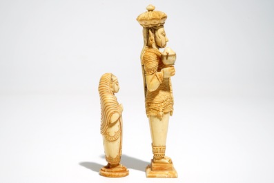 Two carved ivory figures and a reticulated knife, India and/or Nepal, 19/20th C.