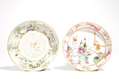 Two Chinese famille rose cups and saucers, Qianlong and 19th C.