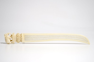 Two carved ivory figures and a reticulated knife, India and/or Nepal, 19/20th C.