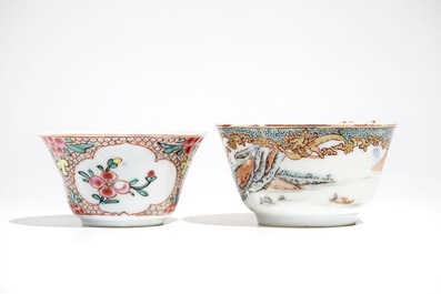 Two Chinese famille rose cups and saucers, Yongzheng/Qianlong