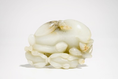 A Chinese white jade carving of a "Three rams" group, 19/20th C.