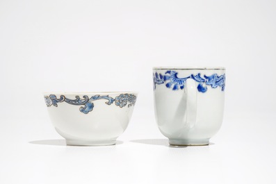 Two Chinese armorial cups and a saucer for the Belgian market, Qianlong