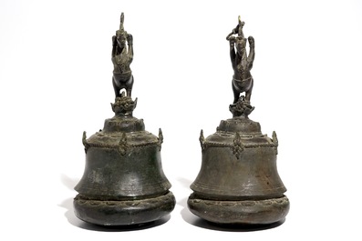 A pair of large bronze temple bells, India or Nepal, 19th C.
