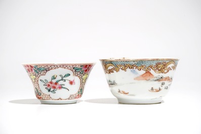 Two Chinese famille rose cups and saucers, Yongzheng/Qianlong