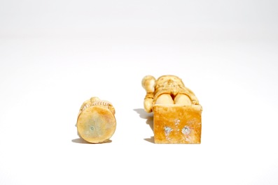 Two carved ivory figures and a reticulated knife, India and/or Nepal, 19/20th C.