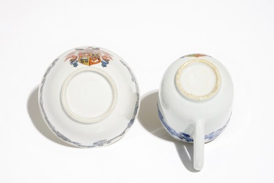 Two Chinese armorial cups and a saucer for the Belgian market, Qianlong
