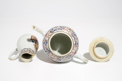 A Chinese famille rose armorial teapot and milk jug, Qianlong