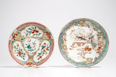 Two Chinese famille rose cups and saucers, Yongzheng/Qianlong