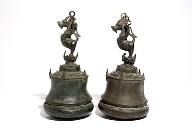A pair of large bronze temple bells, India or Nepal, 19th C.