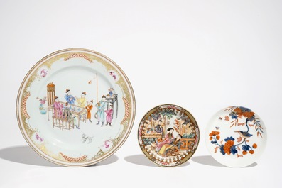 Un lot vari&eacute; en porcelaine de Chine grisaille, famille rose et de style Imari, Qianlong