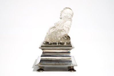 A Chinese rock crystal Buddha on German silver stand, poss. Augsburg, 18/20th C.