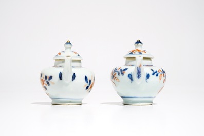 A pair of miniature Chinese Imari style teapots and covers, Kangxi