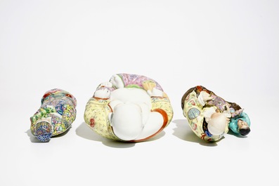 Three various Chinese famille rose figures, 19/20th C.