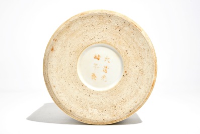 A tall cylindrical Chinese qianjiang cai brush pot, 19/20th C.