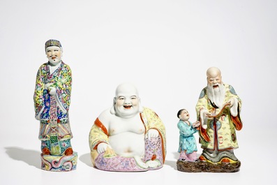Three various Chinese famille rose figures, 19/20th C.