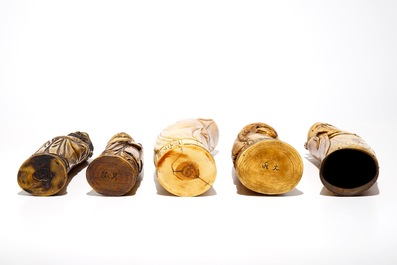 Five Chinese ivory models of immortals, 19/20th C.