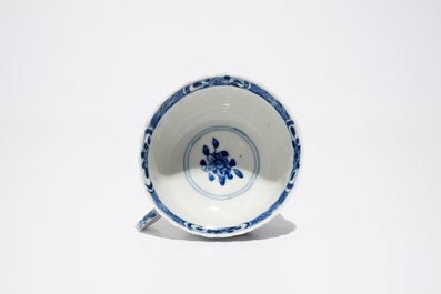 Six Chinese blue and white cups and saucers, Kangxi mark, 19th C.