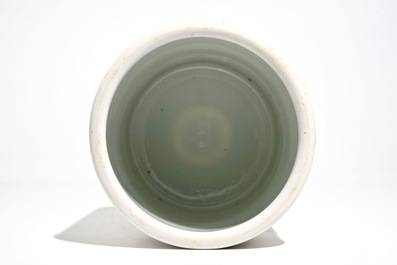 A tall cylindrical Chinese qianjiang cai brush pot, 19/20th C.