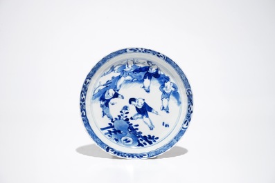 Six Chinese blue and white cups and saucers, Kangxi mark, 19th C.