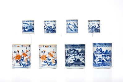 Vier paar Chinese blauwwitte en Imari-stijl kroezen, Qianlong