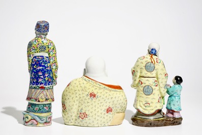Three various Chinese famille rose figures, 19/20th C.