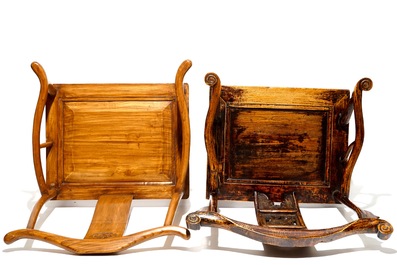 Two Chinese elm yoke-back chairs, 19/20th C.