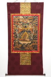 Een Tibetaanse thangka voorstellende Chakrasamvara, 19/20e eeuw