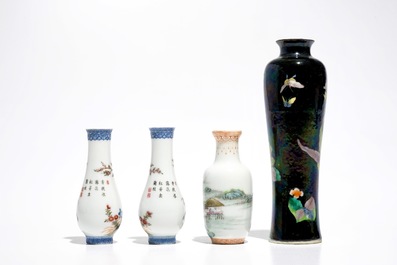 Vier Chinese polychrome vaasjes, Republiek, 20e eeuw