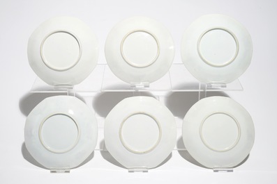 Six Chinese Canton famille rose cups and saucers with four covers, 19th C.
