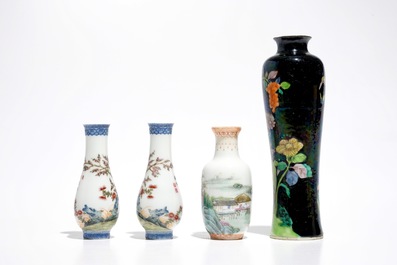 Vier Chinese polychrome vaasjes, Republiek, 20e eeuw