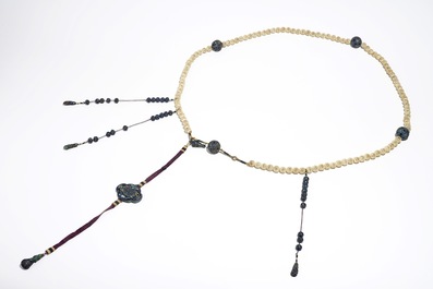 A Chinese ivory and enamelled silver court necklace, 18th C.