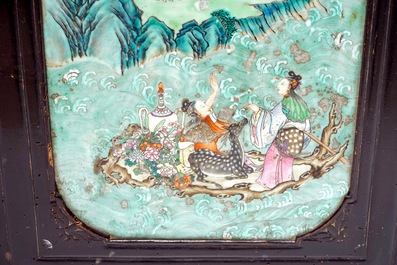 A Chinese famille rose plaque mounted as a table inset, 19th C