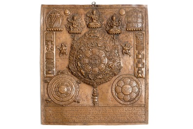 Two Tibetan bronze and copper alloy votive thangka panels, 19/20th C.