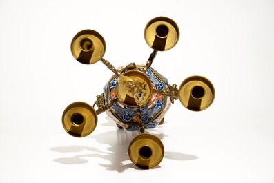 A large brass and gilt bronze-mounted Japanese Imari vase and cover candelabra, 19th C.