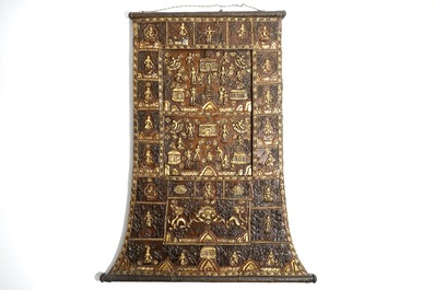 Two Tibetan bronze and copper alloy votive thangka panels, 19/20th C.