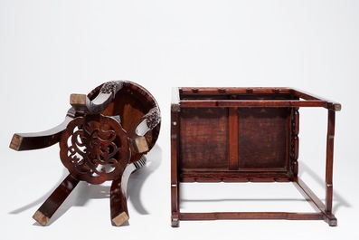 Deux socles en bois sculpt&eacute;, Chine, 20&egrave;me