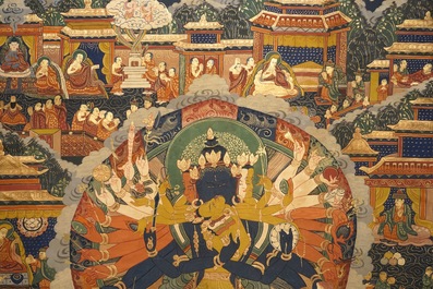 Een Tibetaanse thangka voorstellende Chakrasamvara, 19/20e eeuw