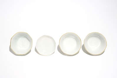 Six Chinese Canton famille rose cups and saucers with four covers, 19th C.