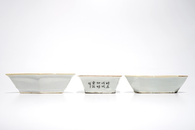 A Chinese qianjiang cai sweetmeat or rice table set with birds among flowers, 19th C.
