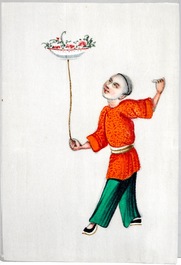 Une bo&icirc;te de petits tableaux sur papier de rize, Chine, Canton, 19&egrave;me